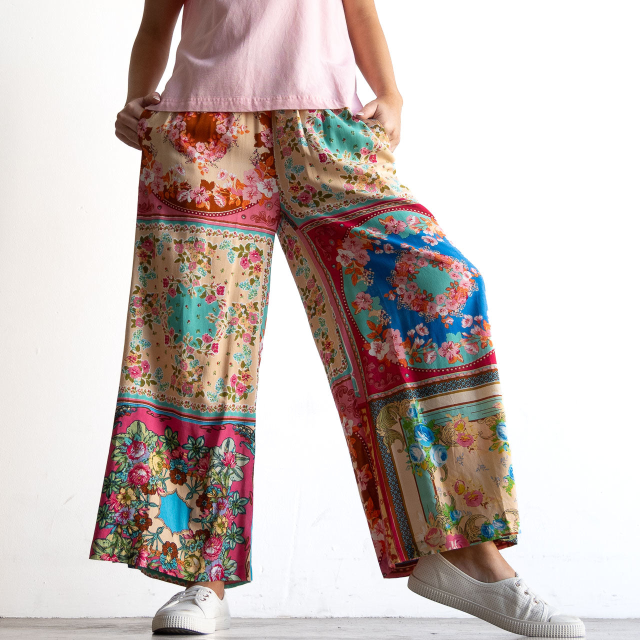 Wide-leg Summer Pant - Foulard Fleurs - 6614