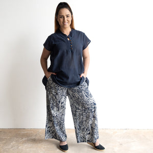 Wide-leg Summer Pant by Orientique Australia - Aksharay Navy - 4664