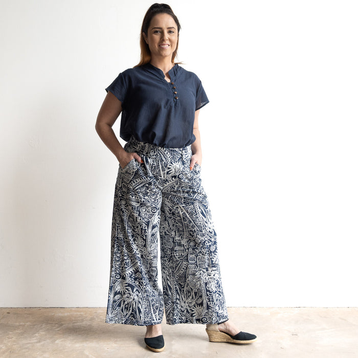Wide-leg Summer Pant by Orientique Australia - Aksharay Navy - 4664