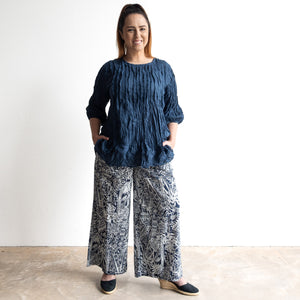 Wide-leg Summer Pant by Orientique Australia - Aksharay Navy - 4664