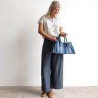 Denim Stripe Canvas Structured Handbag