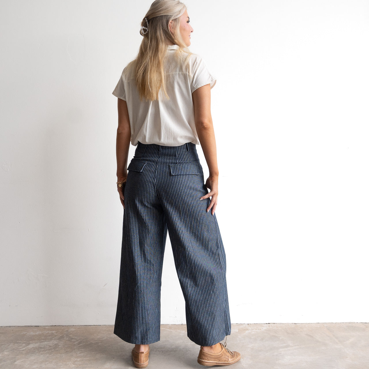 Wide Leg Tailored Pant - Denim Stripe