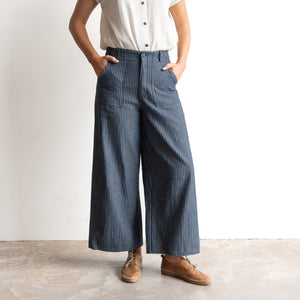 Wide Leg Tailored Pant - Denim Stripe