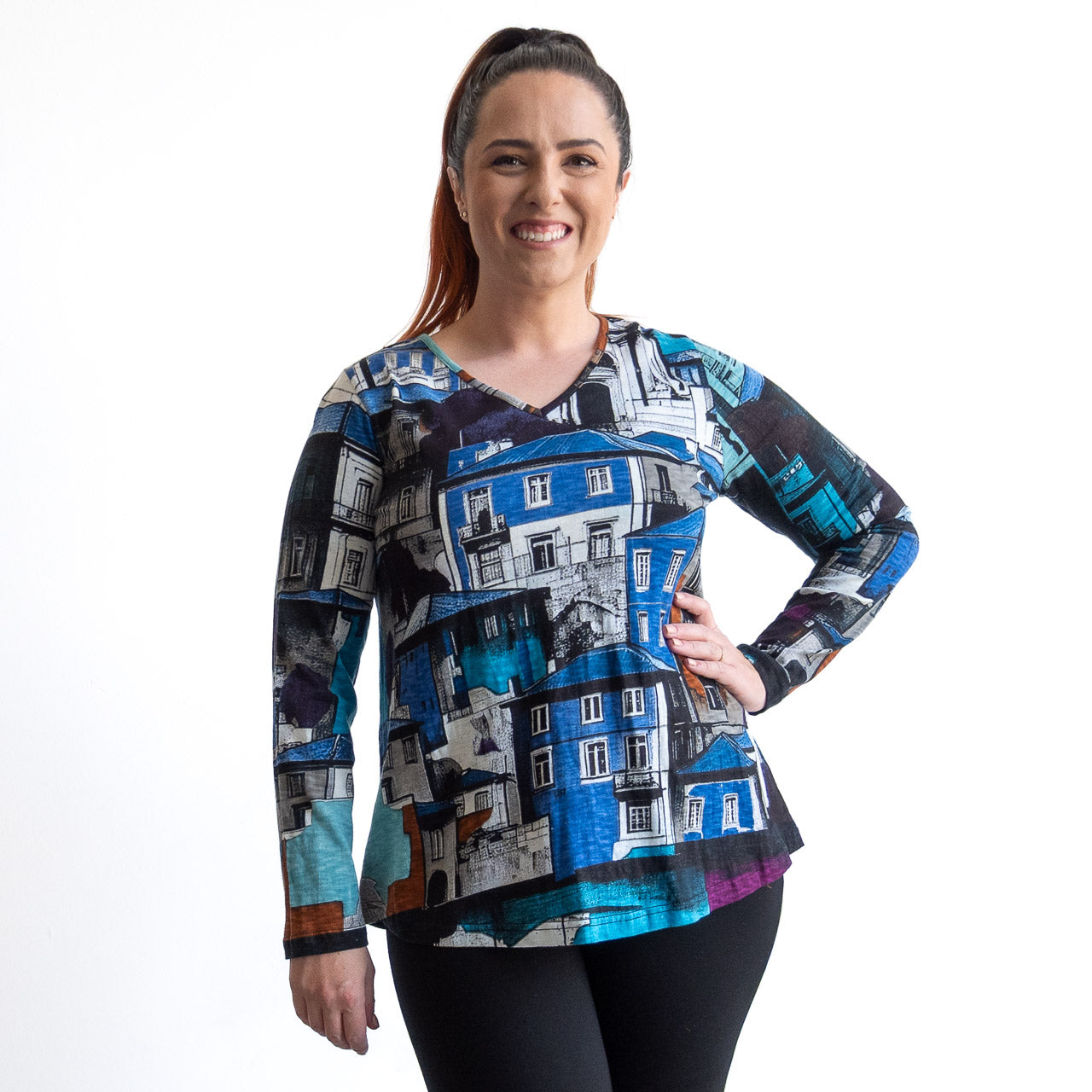 Postcard Cotton T-Shirt by Orientique - Long Sleeve - Porto - 23142