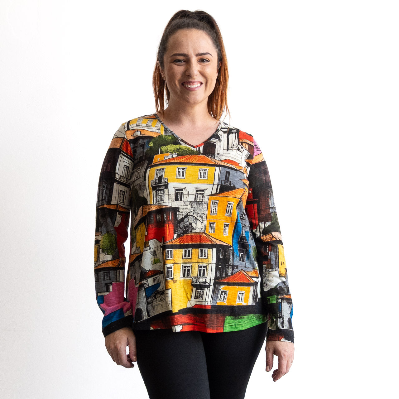 Postcard Cotton T-Shirt by Orientique - Long Sleeve - Porto - 23142