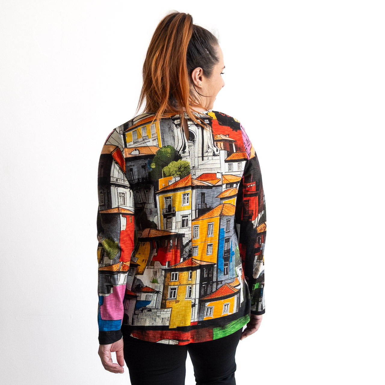 Postcard Cotton T-Shirt by Orientique - Long Sleeve - Porto - 23142