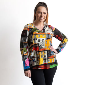 Postcard Cotton T-Shirt by Orientique - Long Sleeve - Porto - 23142