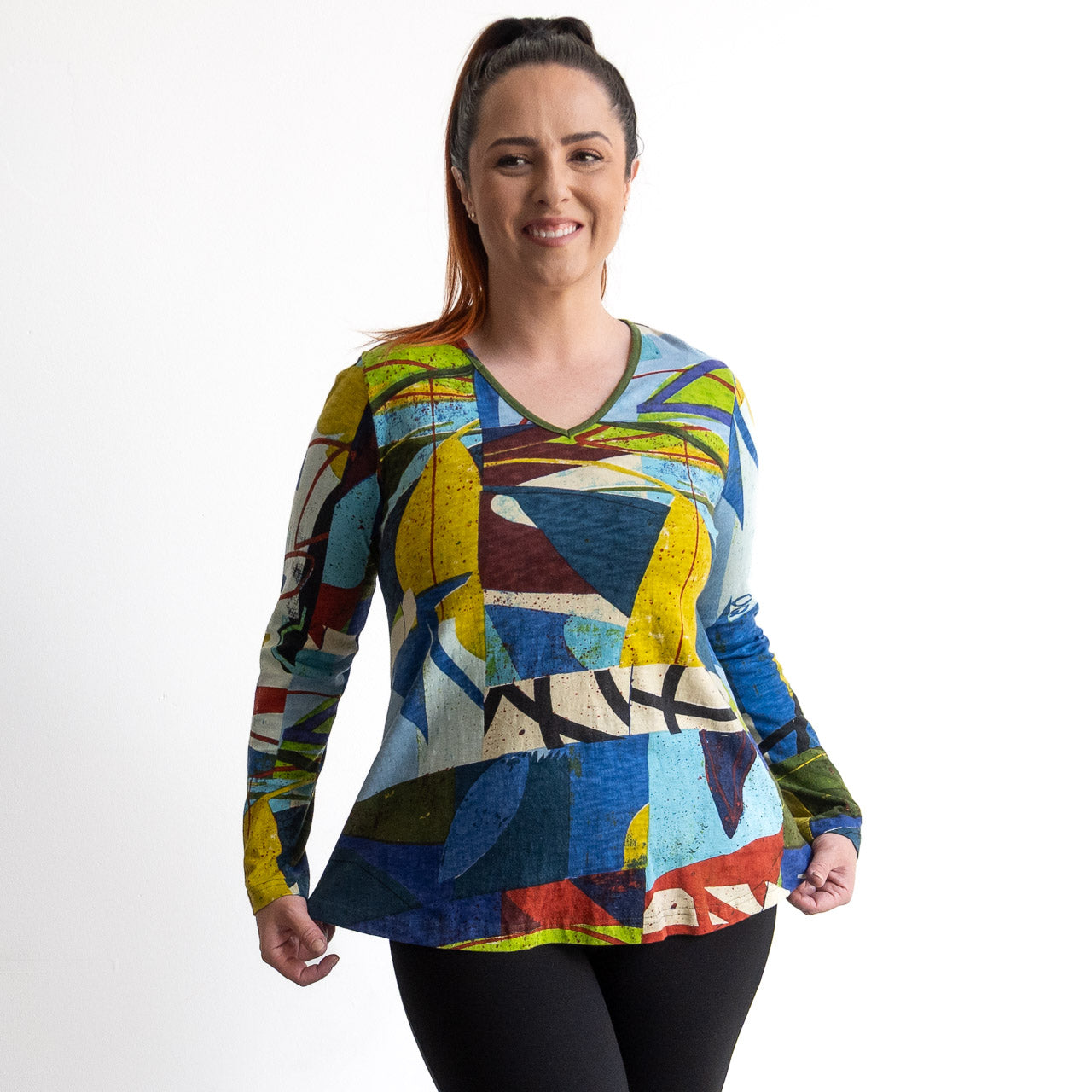Postcard Cotton T-Shirt by Orientique - Long Sleeve - Abstract - 23142