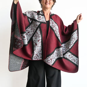 Winter Kimono Blanket Wrap - BurgundyRed KOBOMO