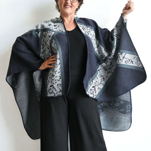 Winter Kimono Blanket Wrap - NavyBlue KOBOMO