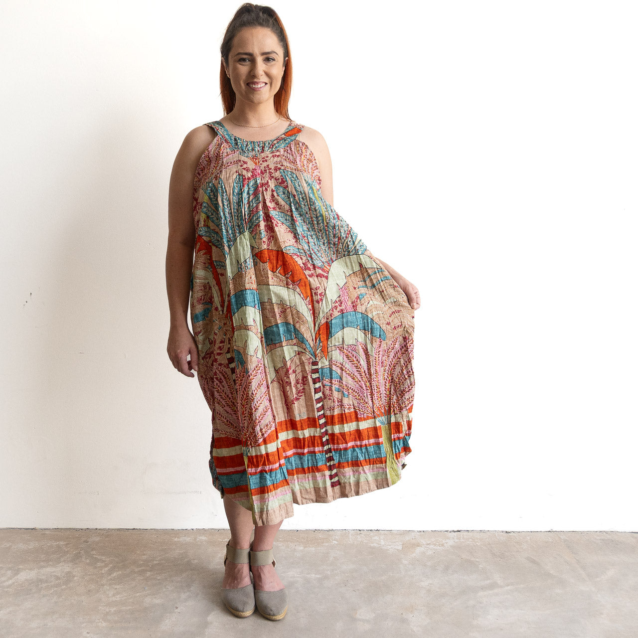 Yoke Neck Midi Dress by Orientique Australia - Ponta Verde - 40198