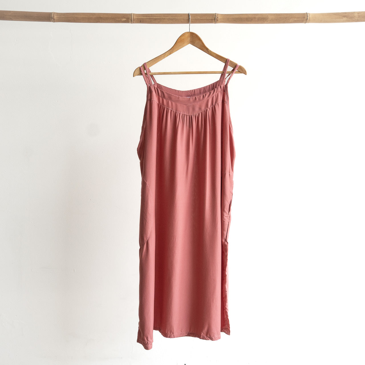 Shoestring midi sundress in a loose style in pink