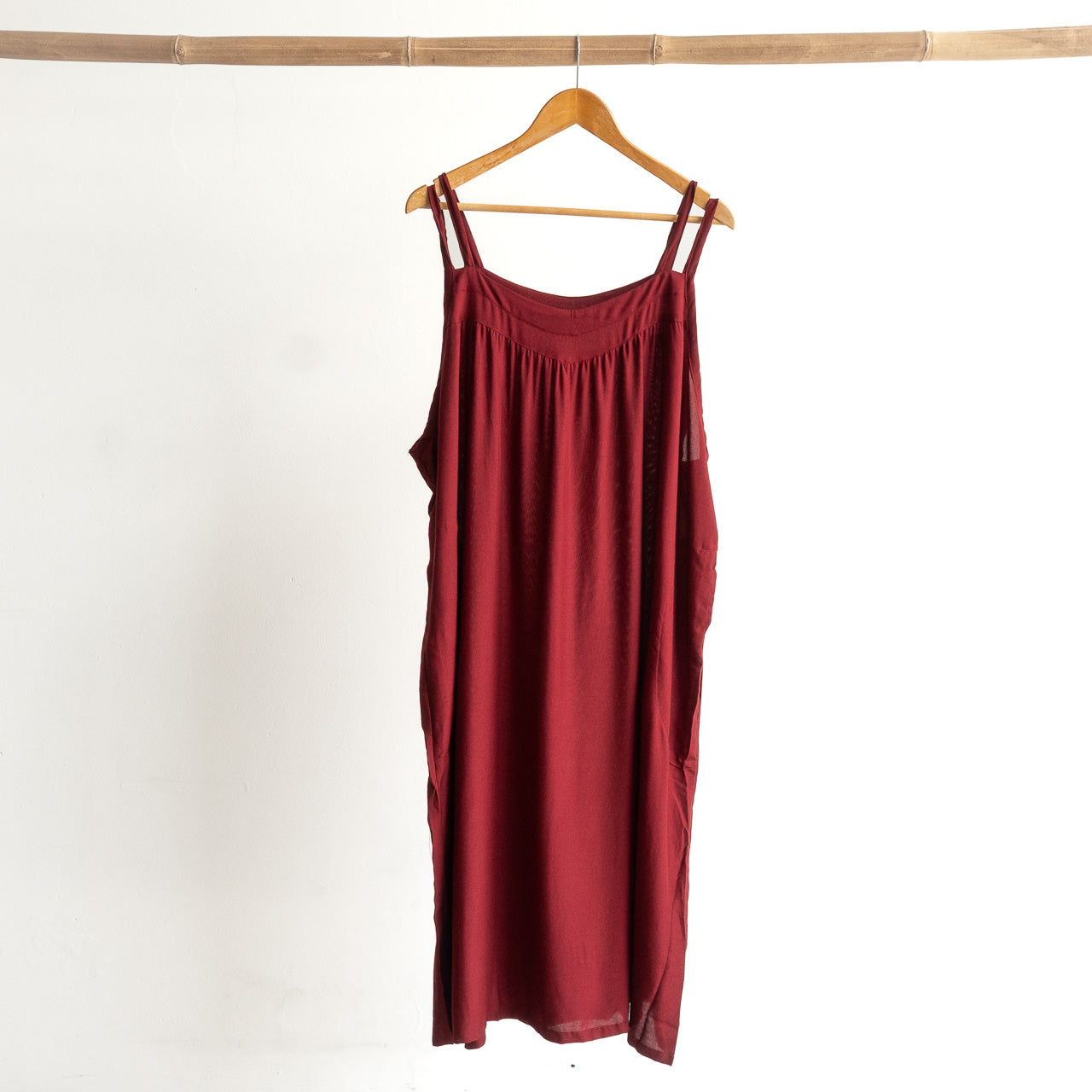Shoestring midi sundress in a loose style in sangria red