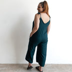 Tie shoulder adjustable summer jumpsuit in relaxed fit, peacock green colour