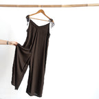 Tie shoulder adjustable summer jumpsuit in relaxed fit, peppercorn brown colour