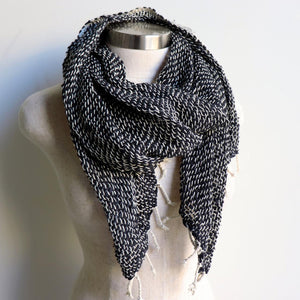 Winter scarf handmade with natural fibre.  Black + Cream.