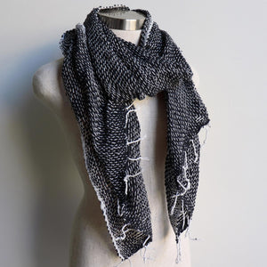 Winter scarf handmade with natural fibre.  Black + White.