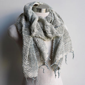 Winter scarf handmade with natural fibre.  Cream & Silver.