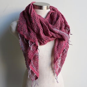 Winter scarf handmade with natural fibre.  Fuscia Pink & Silver.