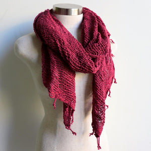 Winter scarf handmade with natural fibre.  Raspberry.