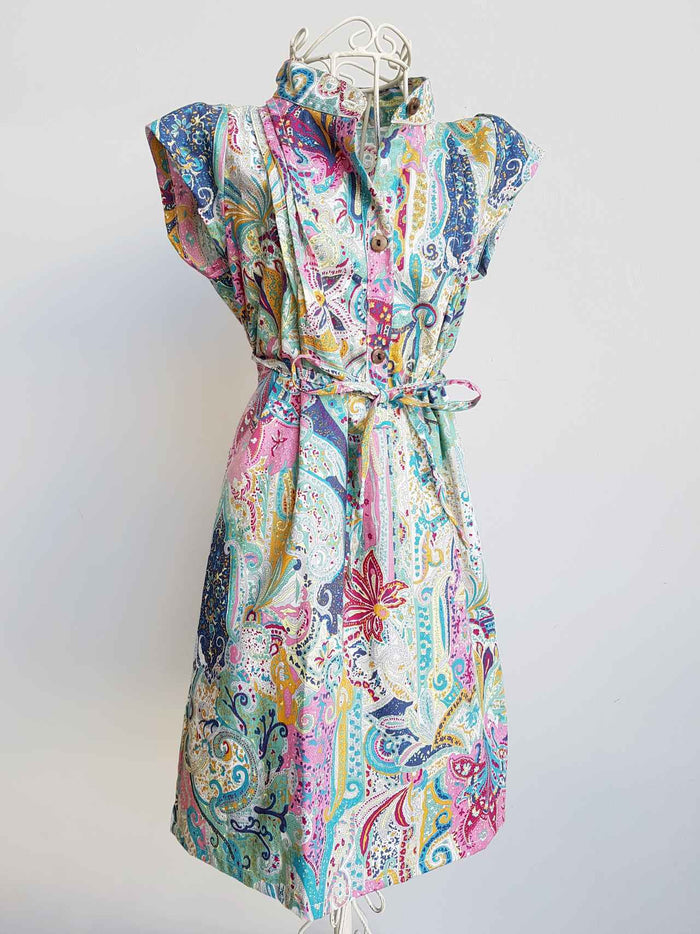 Girls Annie Cotton Shirt Dress - Rainbow Paisley