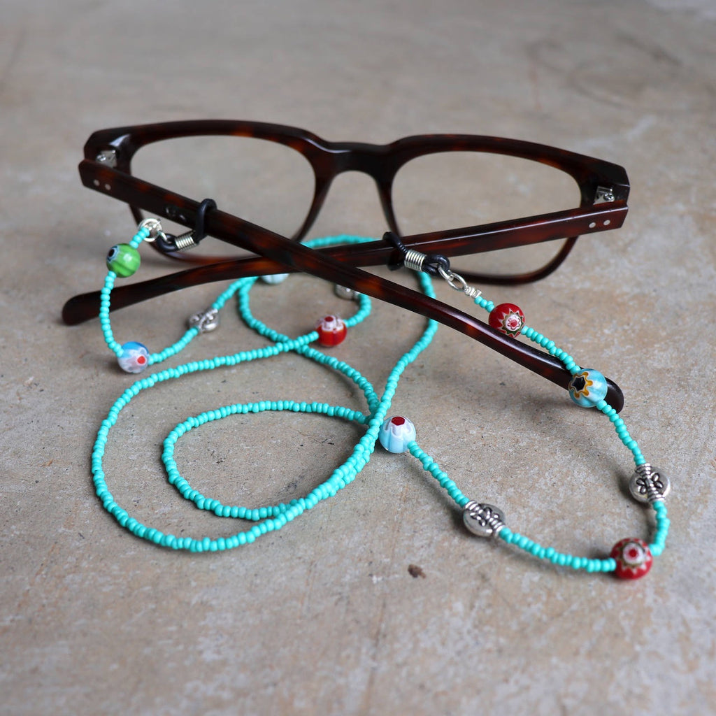 Reading Glasses and Sunglasses beaded necklace safety chain handmade with glass beads.