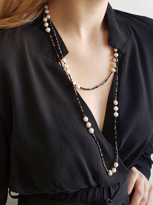 Freshwater Mazu Pearl and Cutglass Necklace jewellery. Black