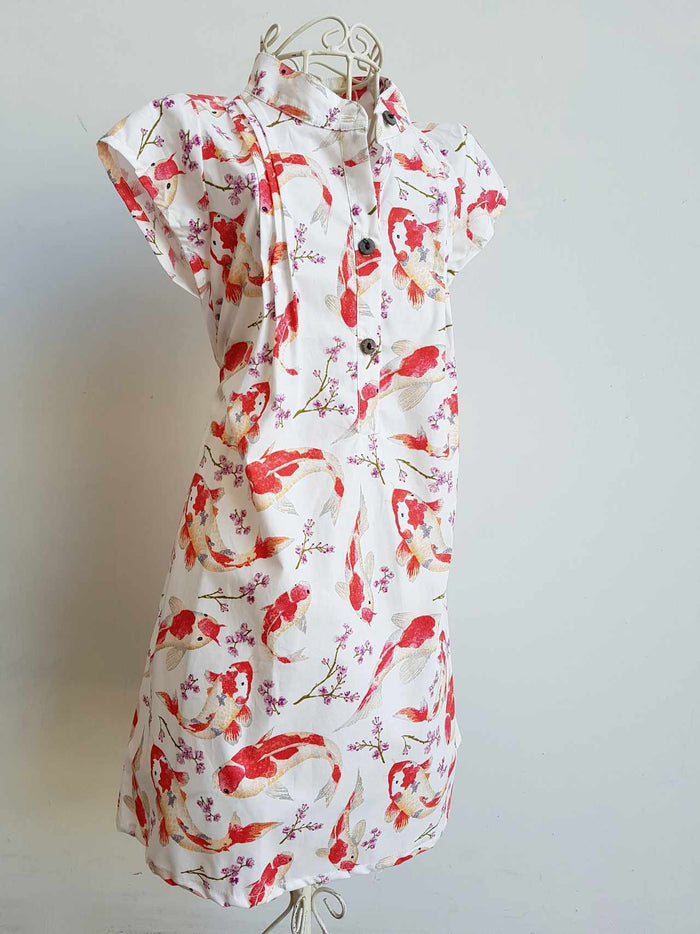 Girls Annie Cotton Shirt Dress - Japanese Koi