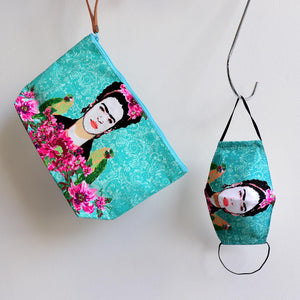 Printed Cotton Washable Face Mask - Frida Kahlo BlueKOBOMO Facemasks