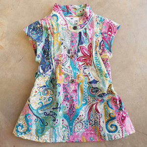 Annie Cotton Shirt Dress - Rainbow Paisley Kids and babies age 6 months to 12. 