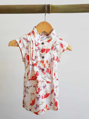 Annie Cotton Shirt Dress for Girls - Japanese Koi / White 