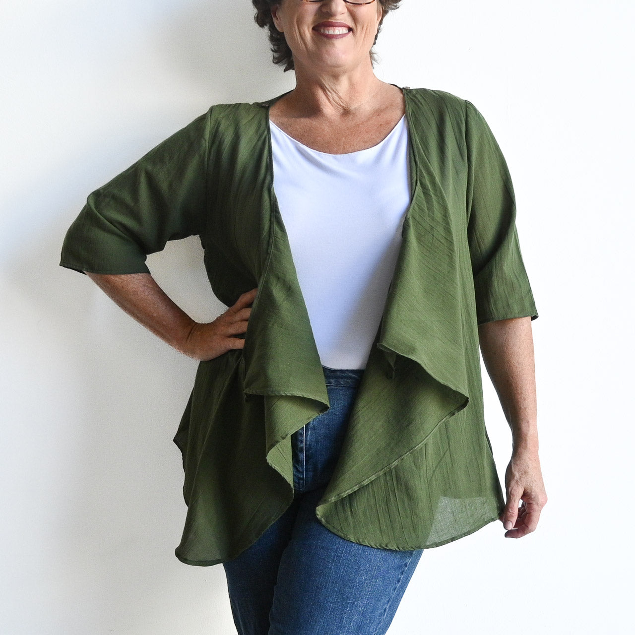 Any-Which-Way Cotton Cardigan Top - BananaLeafGreenLXL-Sizes18to22 KOBOMO
