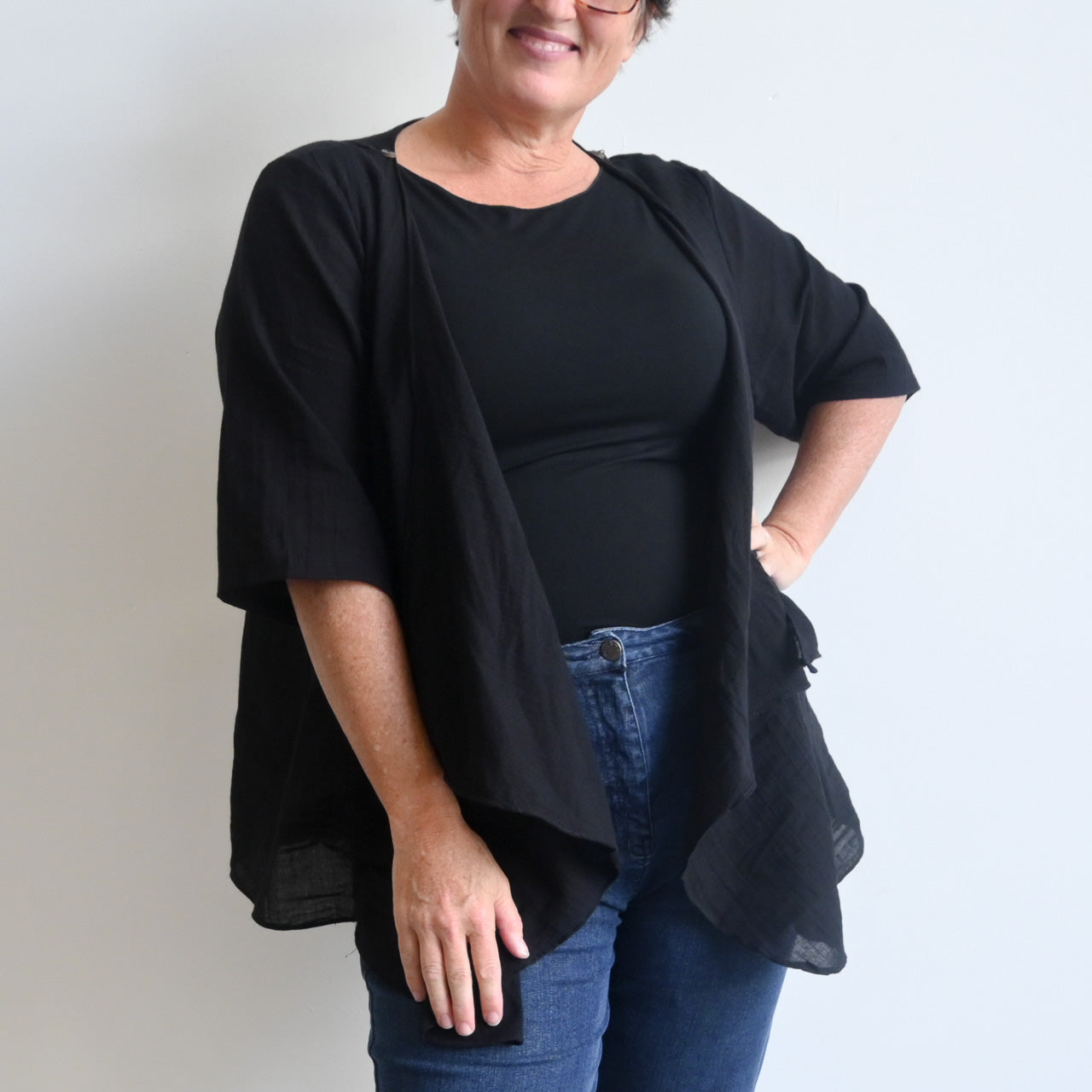 Any-Which-Way Cotton Cardigan Top - BlackLXL-Sizes18to22 KOBOMO