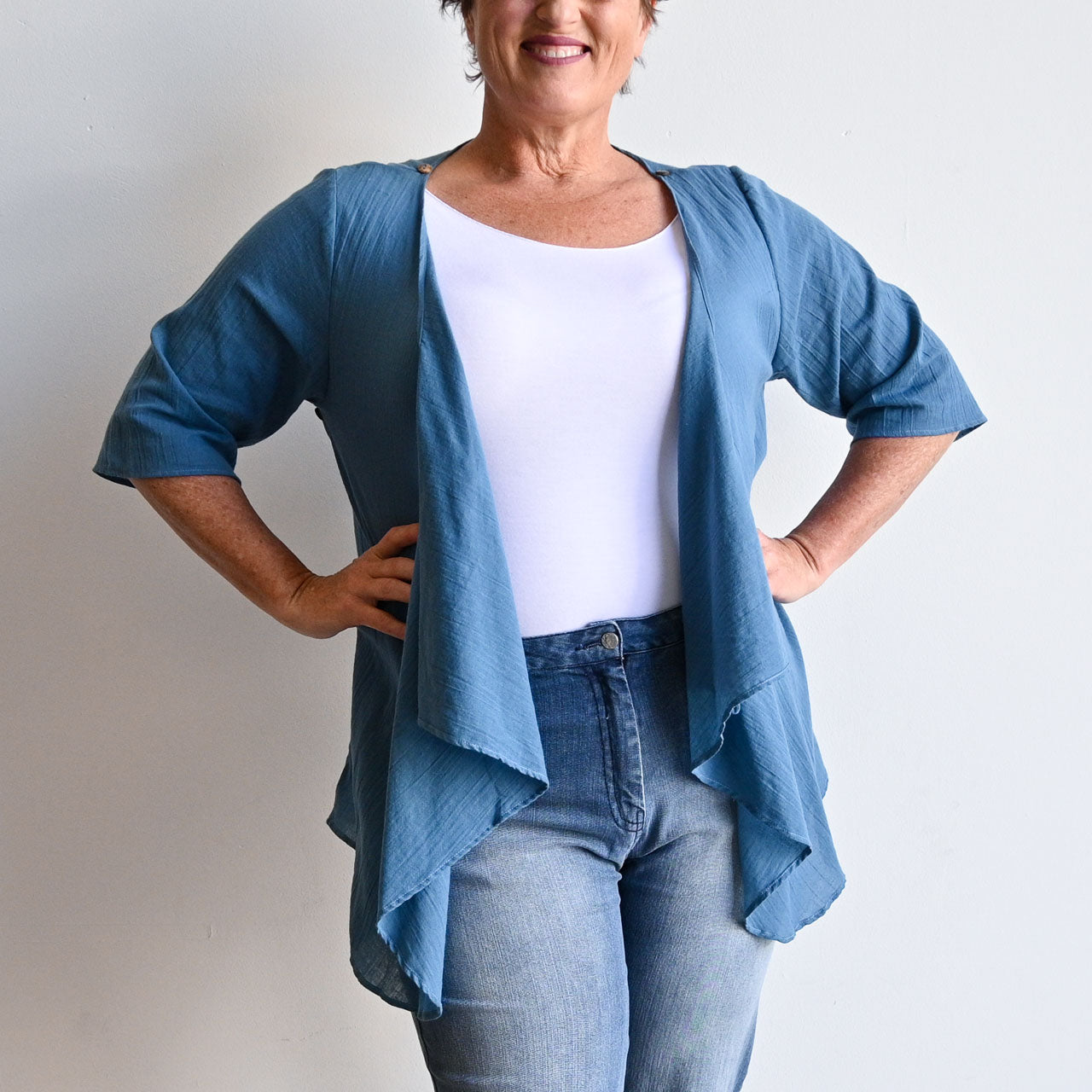 Any-Which-Way Cotton Cardigan Top - DenimBlueLXL-Sizes18to22 KOBOMO