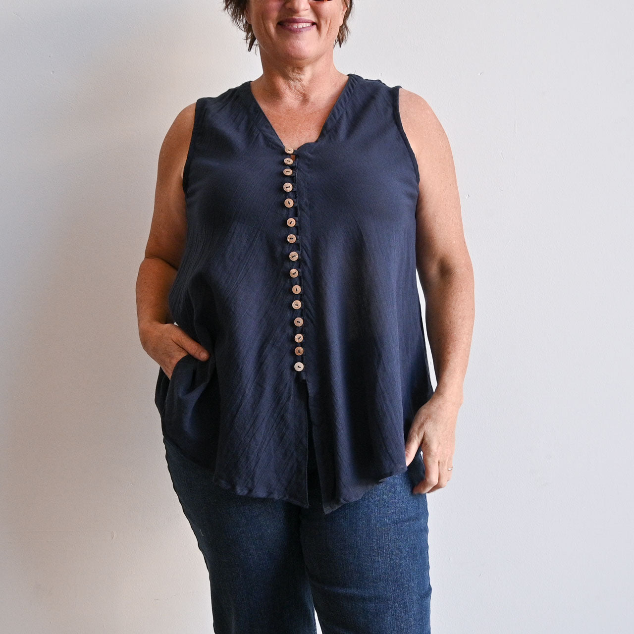 Cotton Coconut Summer Tank Top - NavyBlueLXL-fitsbustupto120cm KOBOMO