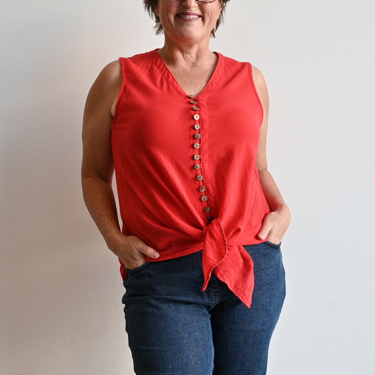 Cotton Coconut Summer Tank Top - RedLXL-fitsbustupto120cm KOBOMO