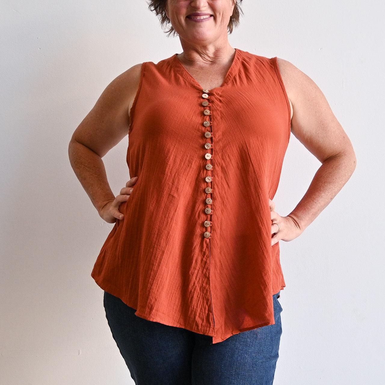 Cotton Coconut Summer Tank Top - RustOrangeLXL-fitsbustupto120cm KOBOMO