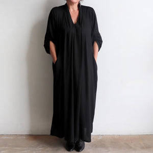 Apres Spa Kaftan Dress in classic black. Pockets long view..
