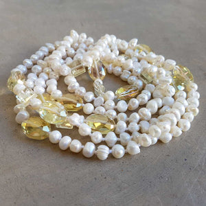 Atlantis Long Baroque Pearl Opera Necklace clear + coloured beads. Lemon.