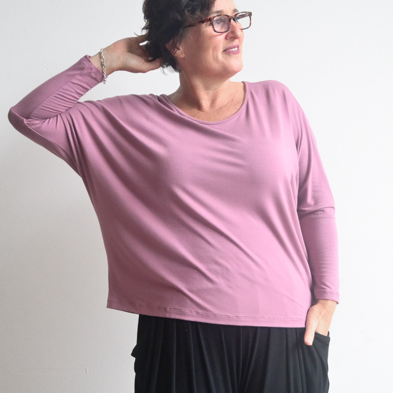 Bamboo Batwing Tee - Long Sleeve - HeatherPink KOBOMO