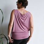 Double layer lux bamboo sleeveless cowl neck dress / top. Tube underlay + loose overlay with cowl neck feature. Easy fit Summer dress / top available in petite > plus size!  Heather Pink.