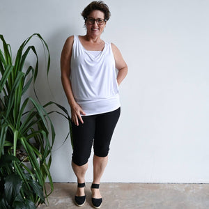 Double layer lux bamboo sleeveless cowl neck dress / top. Tube underlay + loose overlay with cowl neck feature. Easy fit Summer dress / top available in petite > plus size!  White.