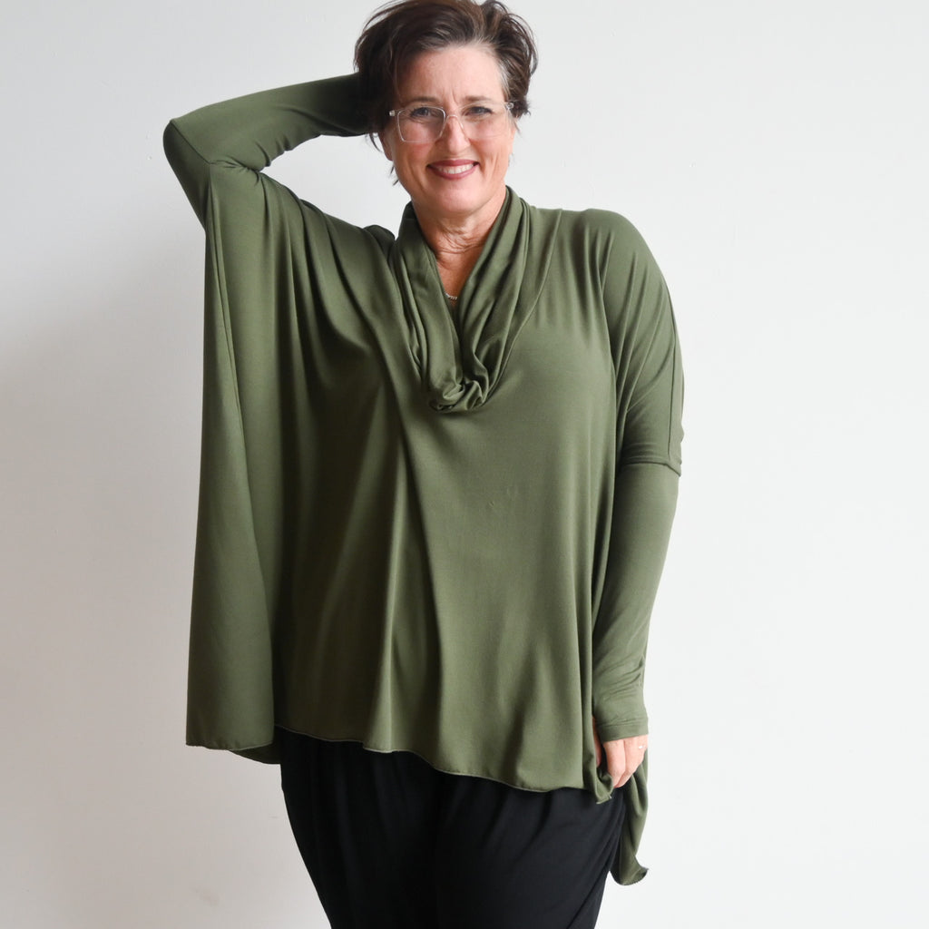 The Glider Poncho Tee in Bamboo - Khaki KOBOMO