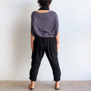 Bamboo Lounge Pant by KOBOMO is a plus-size, pull-on stretch jodhpur style with pockets. Back view.