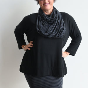 Infinity Scarf Snood in Bamboo - Charcoal and Black Stripe -  KOBOMO