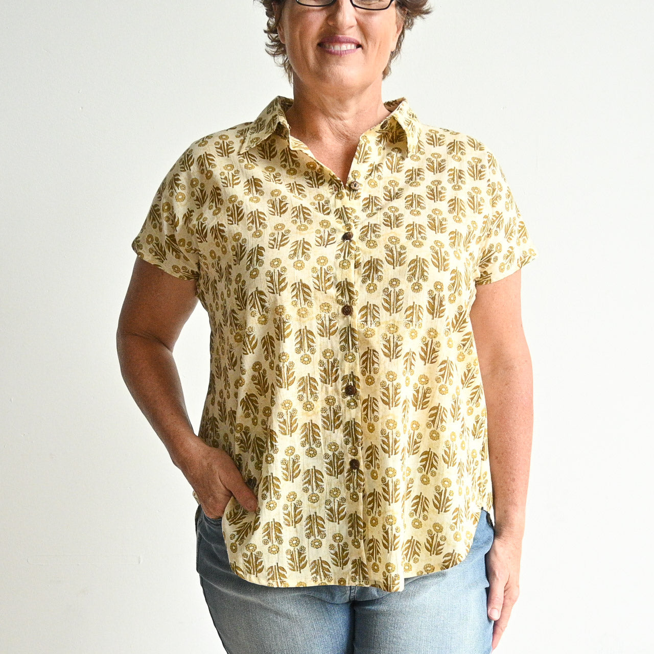 Be My Cotton Blouse by KOBOMO - Golden Floral - XXX-Large-fitsbustupto130cm KOBOMO