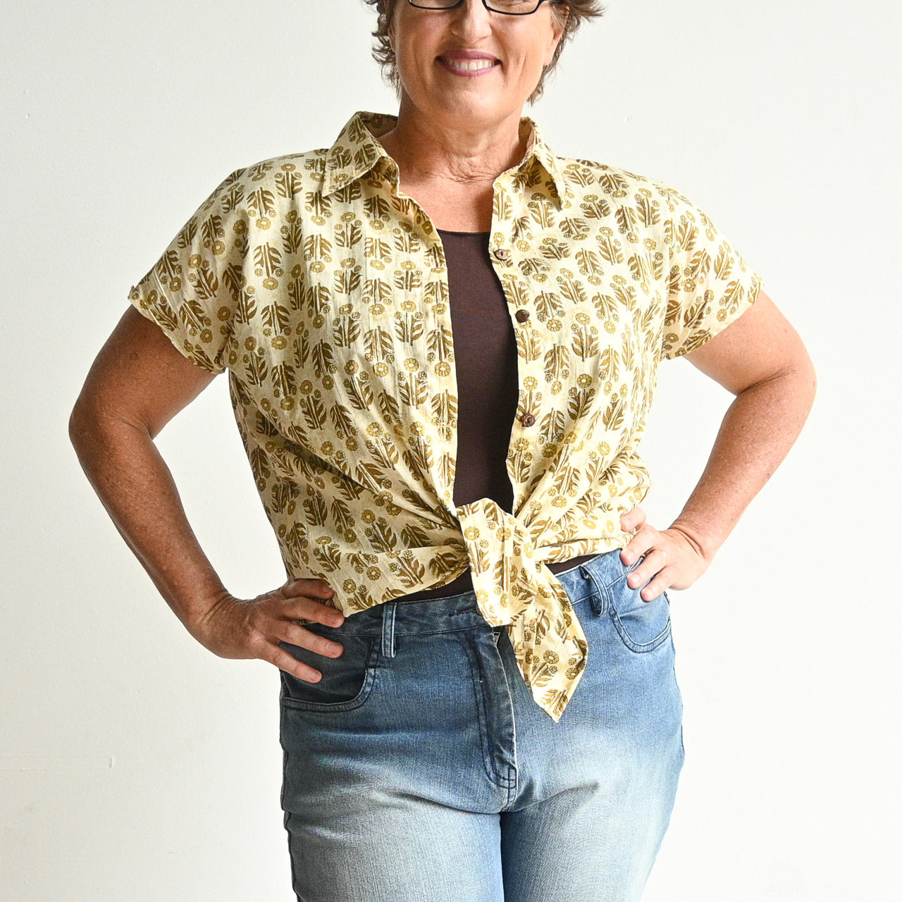 Be My Cotton Blouse by KOBOMO - Golden Floral -  KOBOMO