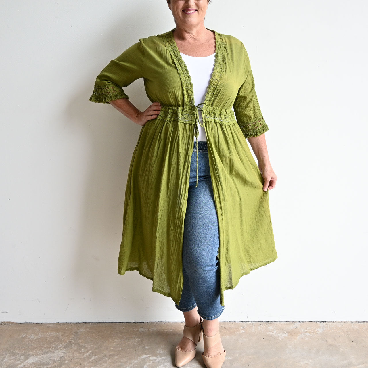 Beachcomber Cotton Lace Robe - BananaLeafGreen KOBOMO