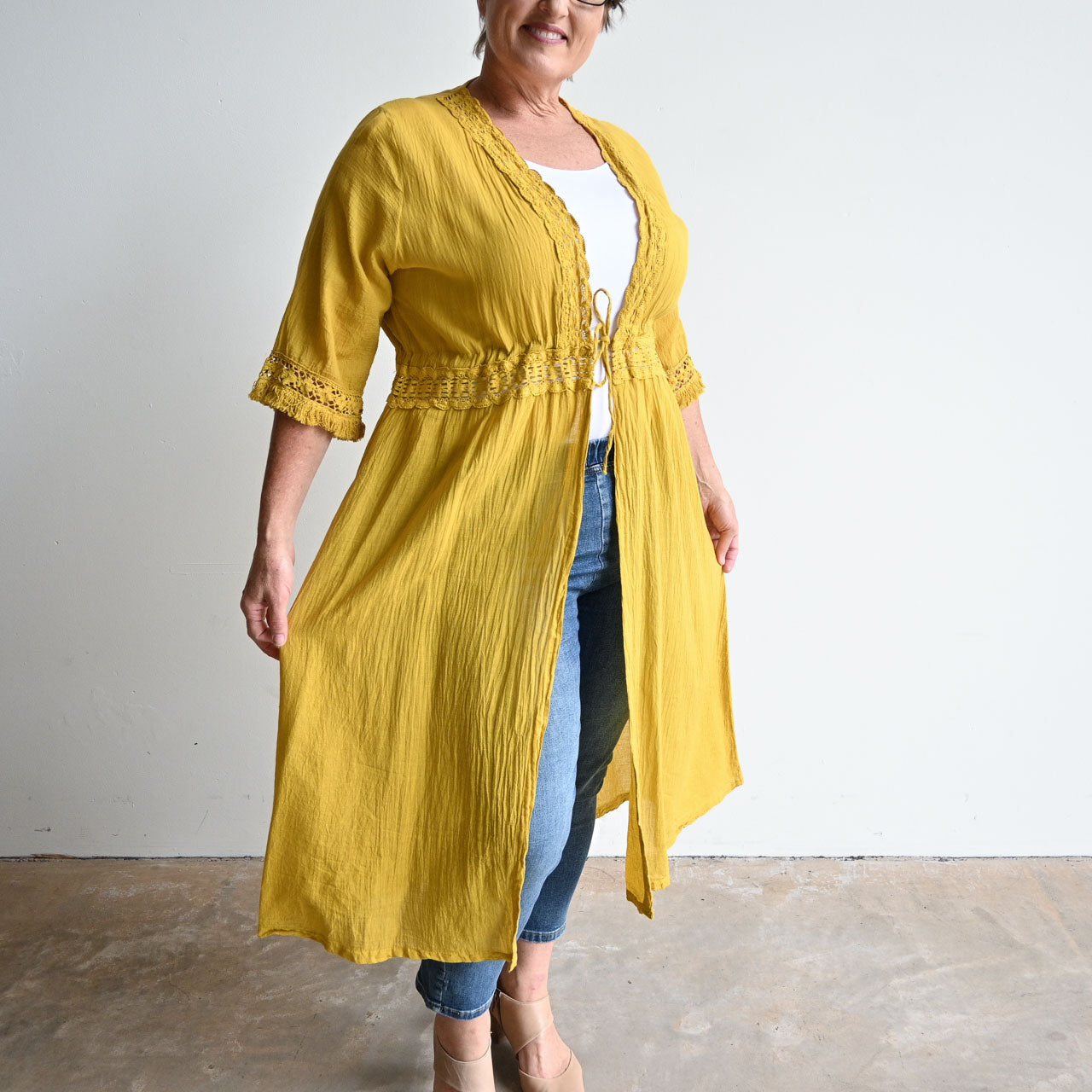 Beachcomber Cotton Lace Robe - MustardYellow KOBOMO