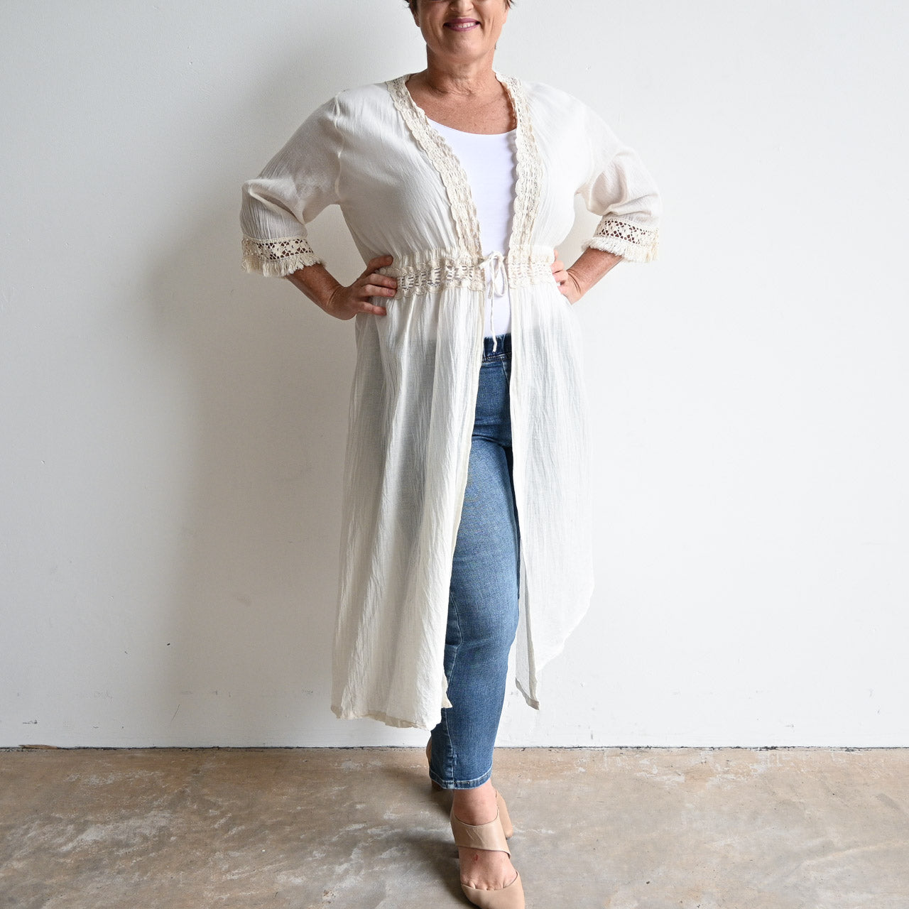 Beachcomber Cotton Lace Robe - Cream KOBOMO